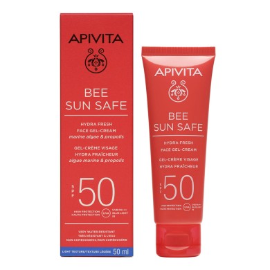 APIVITA BEE SUN SAFE ΕΝΥΔΑΤΙΚΗ ΚΡΕΜΑ-GEL ΠΡΟΣΩΠΟΥ θαλάσσια φύκη & πρόπολη  SPF50 50ml Αντηλιακά Προσώπου