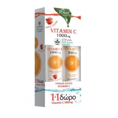 POWER HEALTH VITAMIN C 1000MG APPLE STEVIA 24TABS & VITAMIN C 500MG ORANGE 20TABS Vit C