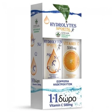 POWER HEALTH HYDROLYTES SPORTS Stevia +  ΔΩΡΟ VITAMIN C 500MG 20s Vit C